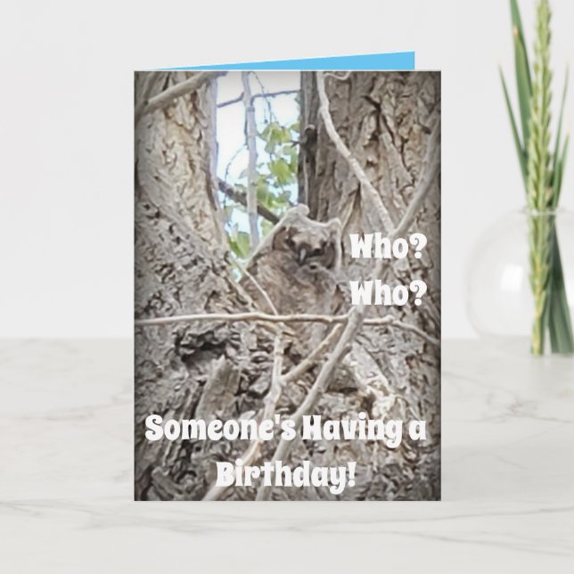 Cartão Quem está tendo uma coruja de aniversário em árvor (Frente)