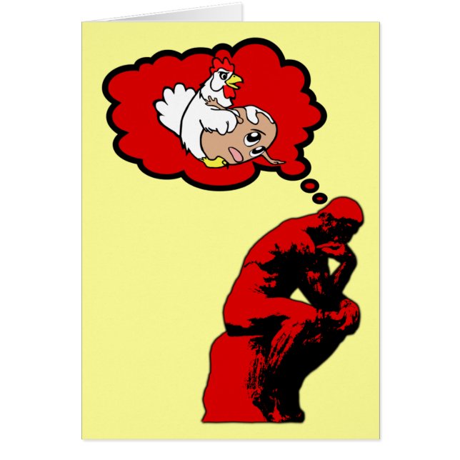 Cartão Quem veio primeiramente a galinha ou o ovo (Frente)