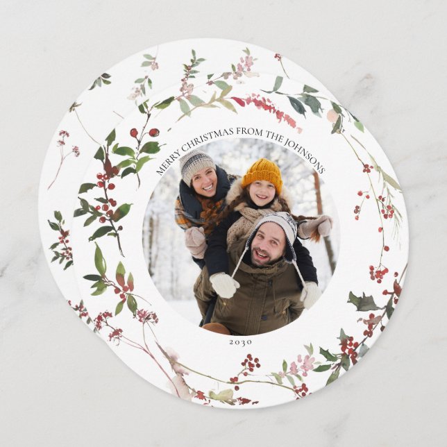 Cartão Quente de Feriado de Feriado Berry Wreath W (Frente/Verso)