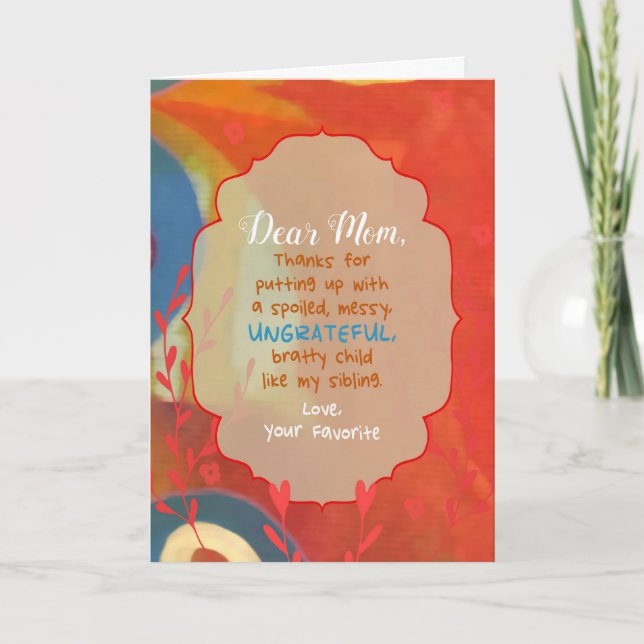 Cartão Querida mãe de uma criança favorita (Frente)