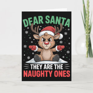 Cartão Querido Papai Noel Divertidos Travessos Rena de Na