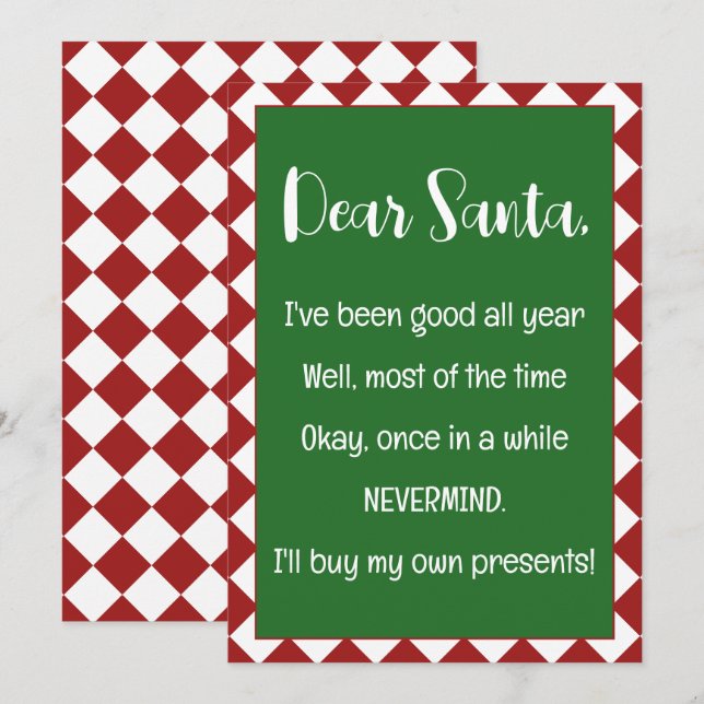 Cartão Querido Papai Noel, vou comprar minhas próprias co (Frente/Verso)