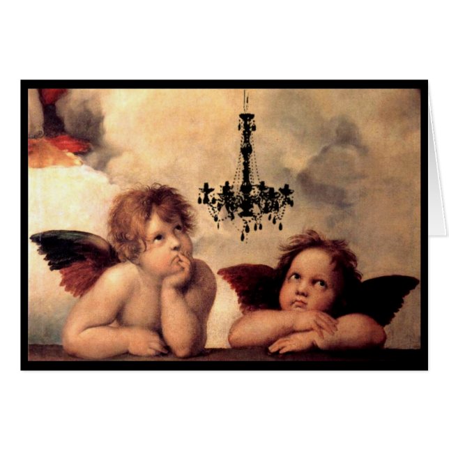Cartão Querubins de Sistine Madonna que olham um (Frente Horizontal)
