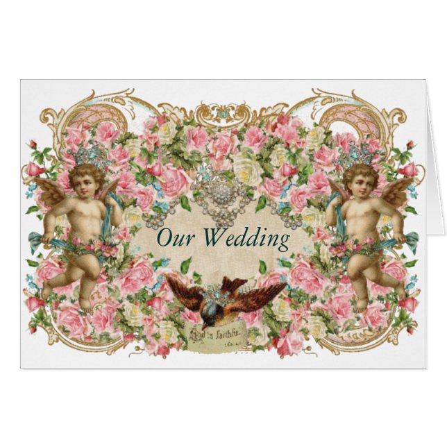 Cartão Querubins & pássaro (Frente Horizontal)