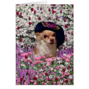 Cartão Qui nas flores - filhote de cachorro do qui da