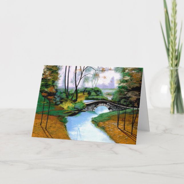 Cartão Quiet Foggy Morning by the Stone Bridge Card (Frente)