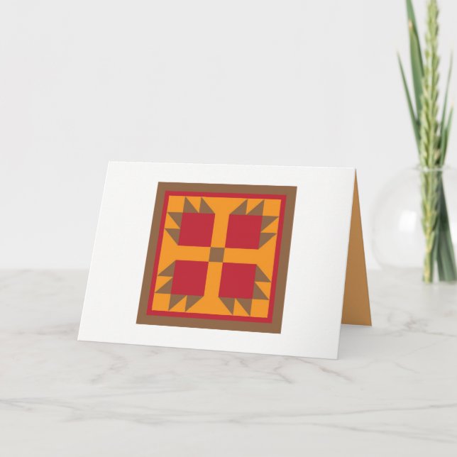 Cartão Quilt Note Cards - Bear Paw (red/gold) (Frente)