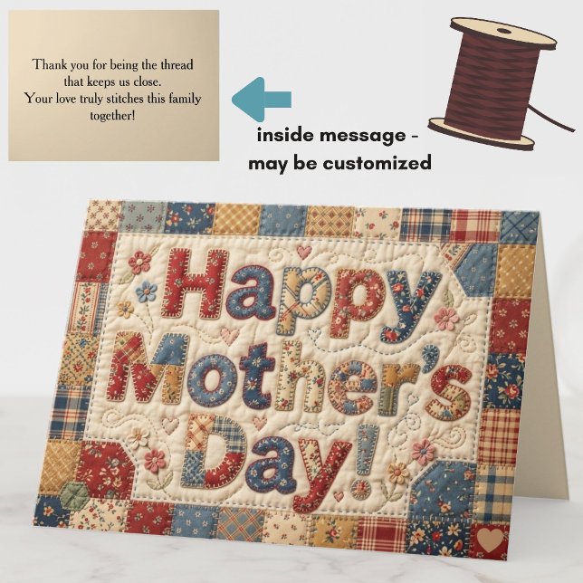 Cartão Quilted "Happy Mother's Day" Colorful Heartfelt (A lovely, colorful Happy Mother's Day quilt card for mom or grandma!)