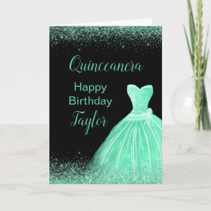 Cartão Quinceanera Mint Green Dress Faux Glitter