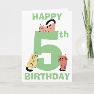 Cartão Quinto Doodle de Gatos de Aniversário de 5 anos Me