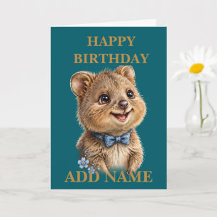 Cartão Quokka Macho: Animal Bebê Laço Pastel Aniversário