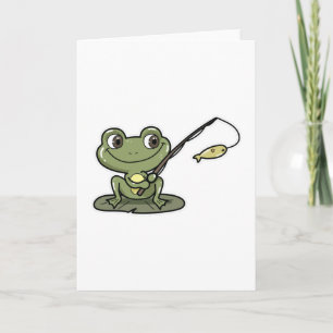 Cartão Rã pescando com vara de pescar