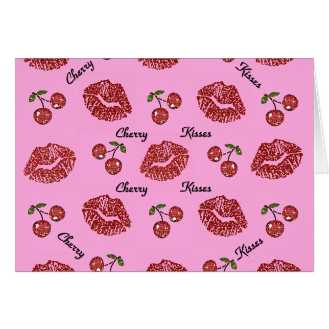Cartão RAB Rockabilly Cherry Kisses a rosa (Frente Horizontal)