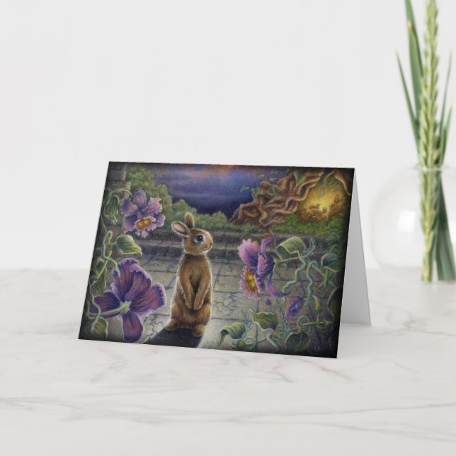 Cartão Rabbit Dreams Fantasy Flowers Bunny Greeting Card (Frente)