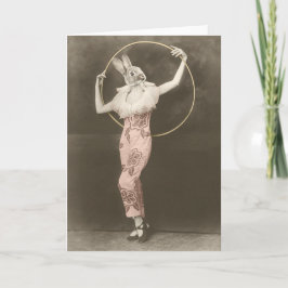 Cartão Rabbit girl with hula hoop greeting card