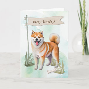 Cartão Raça de cachorro Shiba Inu ao ar livre sob placa d