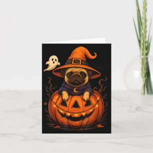 Cartão Raça de Pug Engraçado Pet Halloween Abóboras Hallo