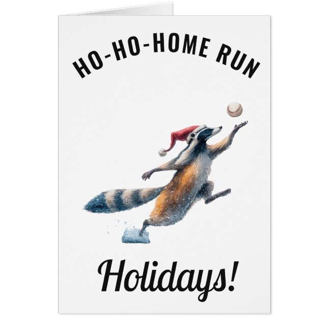 Cartão Raccoon Baseball Holiday Card – Editable Message (Frente)