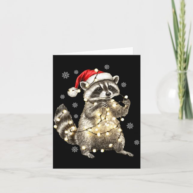 Cartão Raccoon Christmas Tree Lights Pajama Racoon Lover  (Frente)