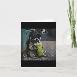 Cartão Raccoon drinking matcha latte funny animal meme me