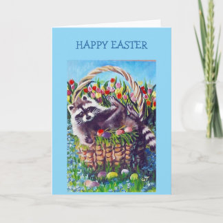Cartão Raccoon Easter Basket Blank Greeting Card