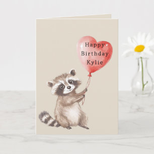 Cartão Raccoon Heart Balloon Aniversário
