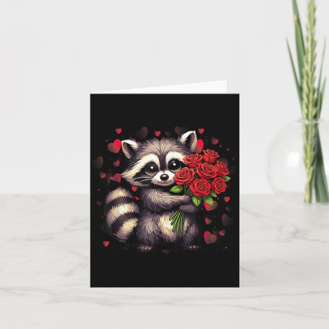 Cartão Raccoon Holding Red Rose Cute Raccoon Valentine An (Frente)