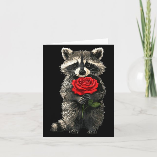 Cartão Raccoon Holding Red Rose Cute Raccoon Valentine An (Frente)