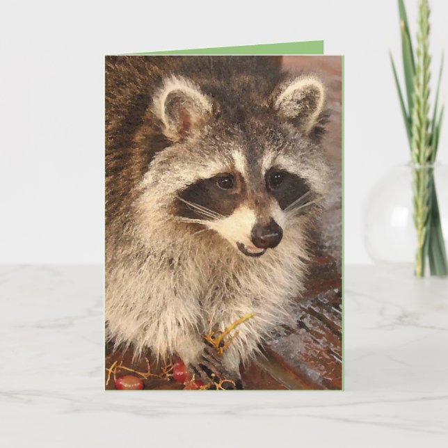 Cartão Raccoon Kit with Grapes blank note card (Frente)