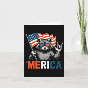 Cartão Raccoon Merica American Flag Patriótico 4 De Julho