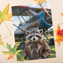 Cartão Raccoon Pilot Airplane Funny Photo Birthday