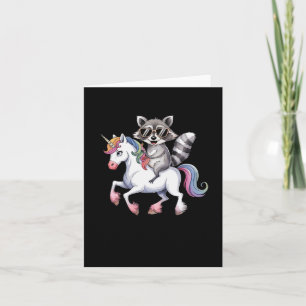 Cartão Raccoon Riding Unicorn Cute Animal Fantasy For Kid