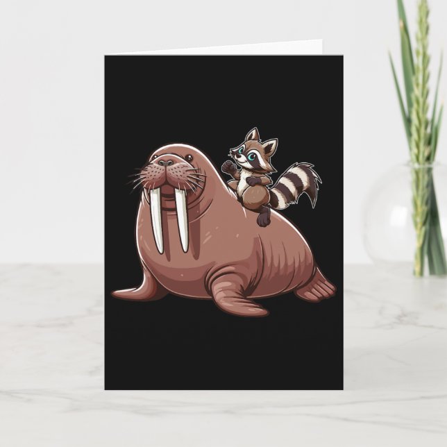 Cartão Raccoon Riding Walrus Costume Sea Animal Lover Kid (Frente)