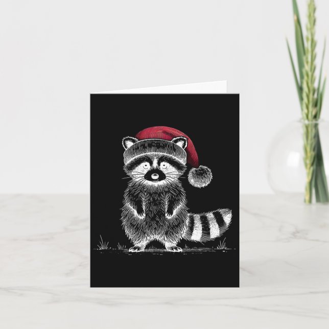 Cartão Raccoon Santa Hat Lo Panda Raccoon (Frente)
