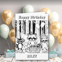 Cartão Raccoon Themed Happy Birthday Personalizado