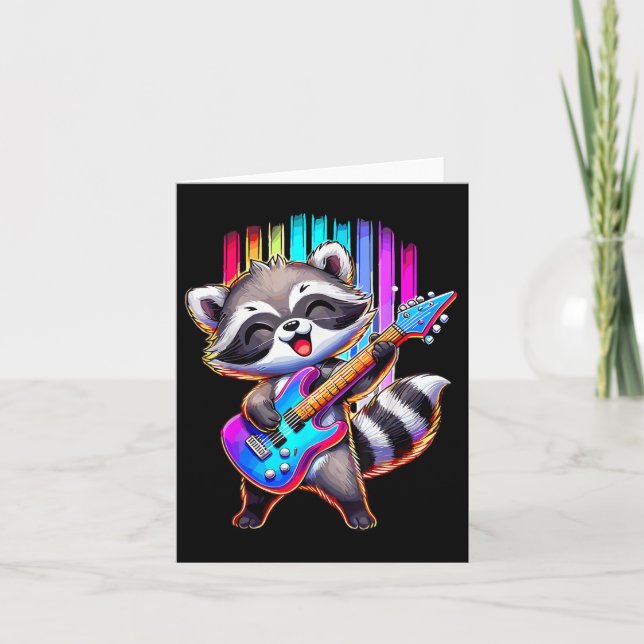 Cartão Raccoon Tocando Rocha E Roll De Violão (Frente)