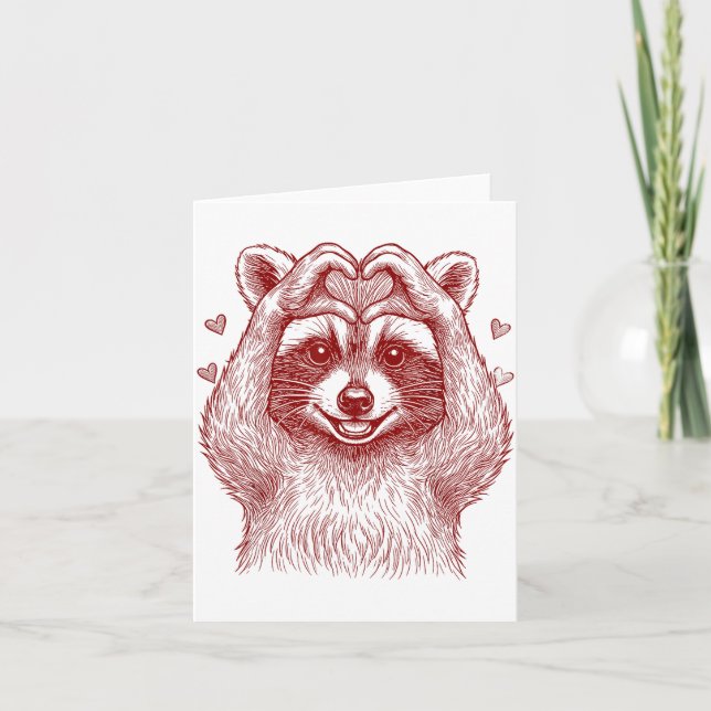 Cartão Raccoon Valentines Day Funny Feral Raccoon Love He (Frente)