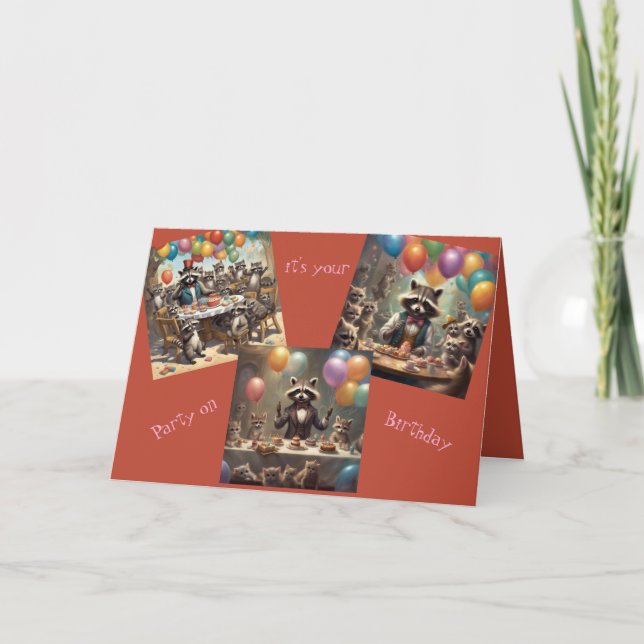 Cartão Raccoons Birthday Party-Happy Birthday Card (Frente)