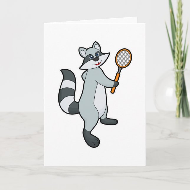 Cartão Racoon como jogador de Tênis com raquete Tênis (Frente)