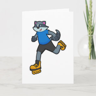 Cartão Racoon como skater com skates em linha