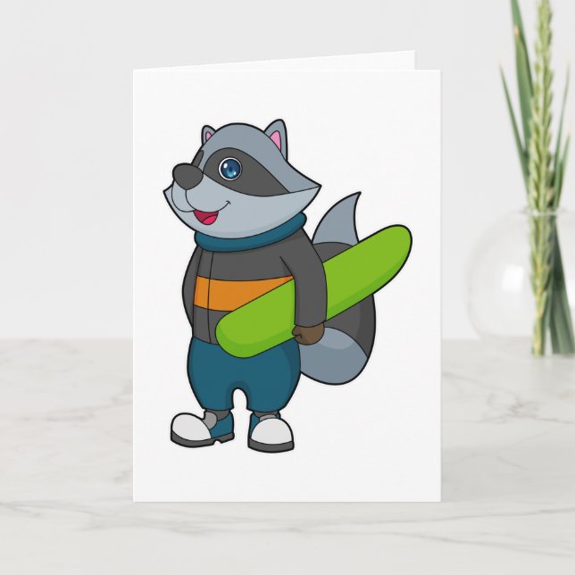 Cartão Racoon como Snowboarder com Snowboard (Frente)