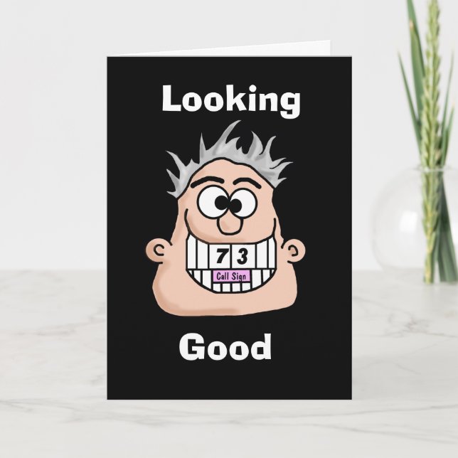 Cartão Rádio Big Grinning Ham Operador 73 Aniversário (Frente)