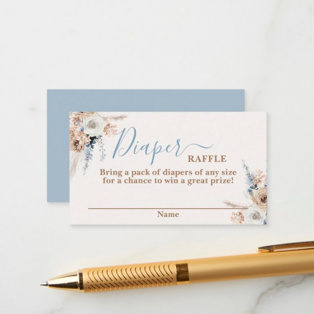 Cartão Raffle Chá de fraldas Boho Azul (Frente/Verso In Situ)
