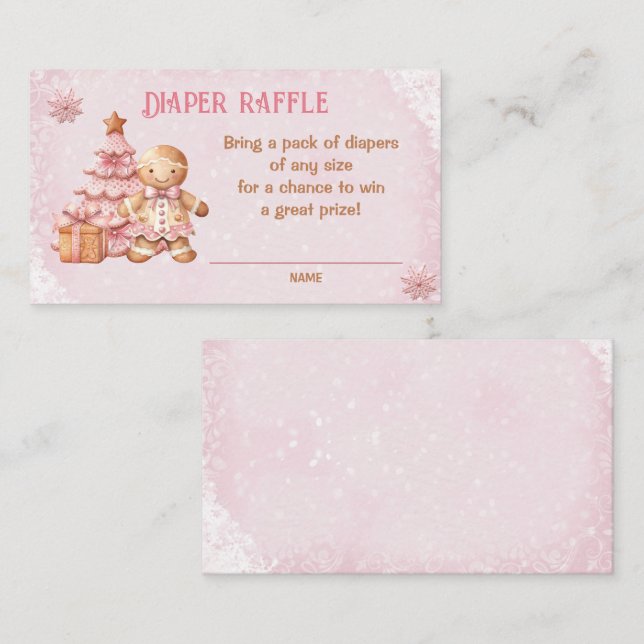 Cartão Raffle, cor-de-rosa, Fralda Chá de fraldas  (Frente/Verso)