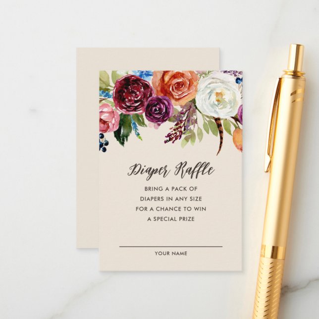 Cartão Raffle de Fralda de Blooms de Autumn Boho (Frente/Verso In Situ)