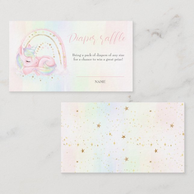 Cartão Raffle de Fralda de Chá de fraldas Unicorn (Frente/Verso)