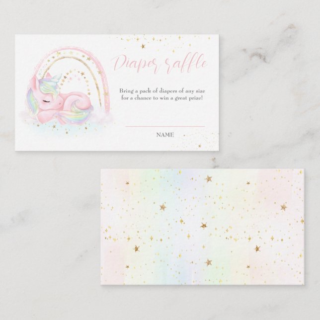 Cartão Raffle de Fralda de Chá de fraldas Unicorn (Frente/Verso)