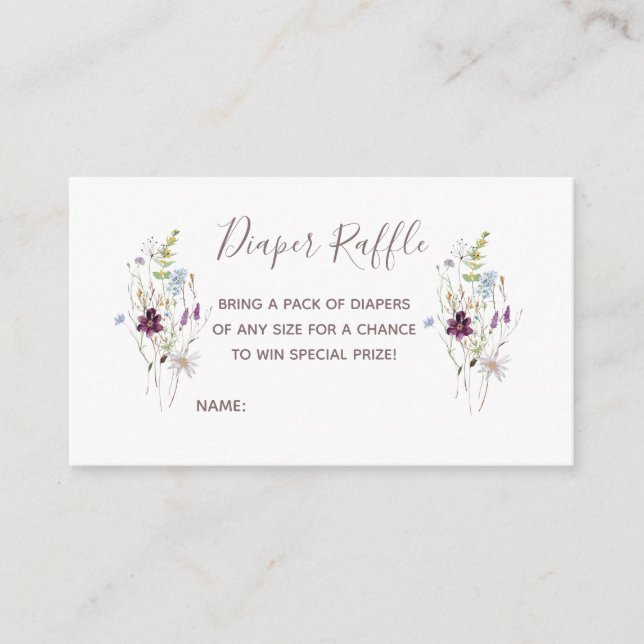 Cartão Raffle de Fralda WildFlowers, Cartão de Gab (Frente)