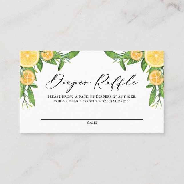 Cartão Raffle para Chá de fraldas de limões e lara (Frente)