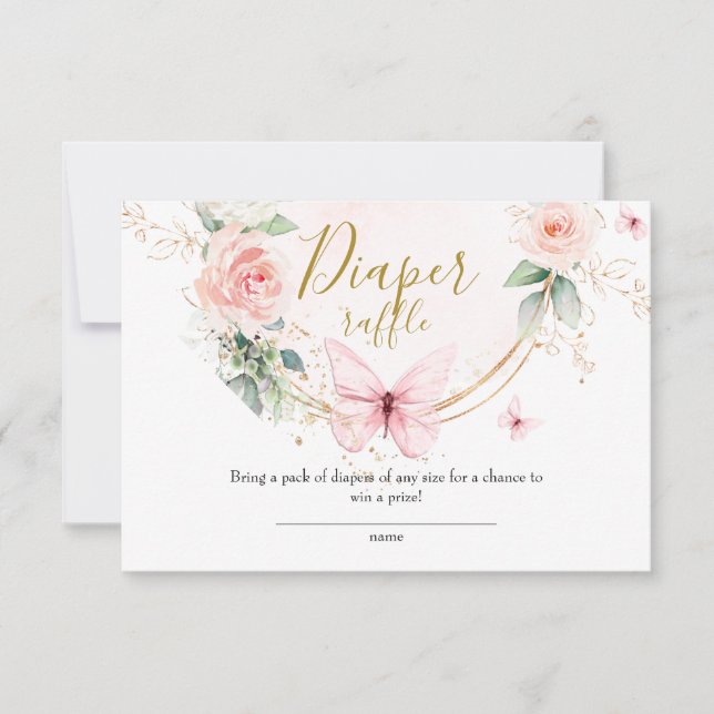 Cartão Raffle para Fralda de borboleta rosa (Frente)